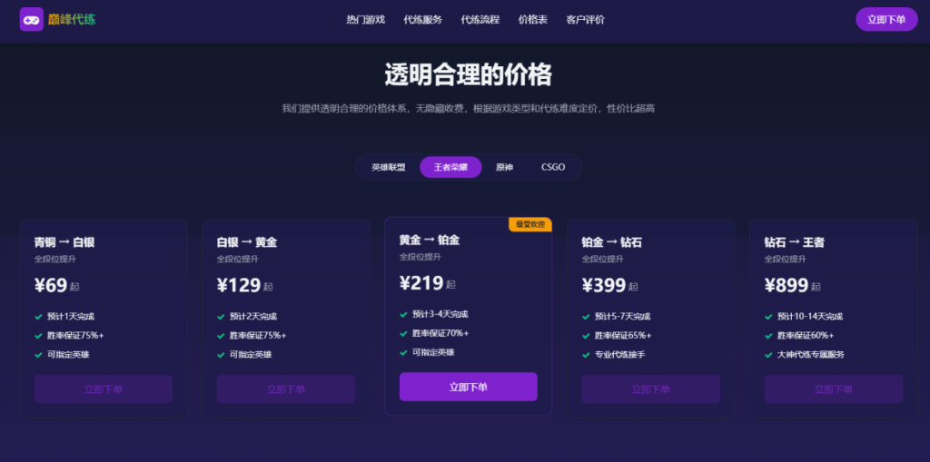 图片[1]-紫色游戏代练工作室代练报价单页HTML模板-330B模板网